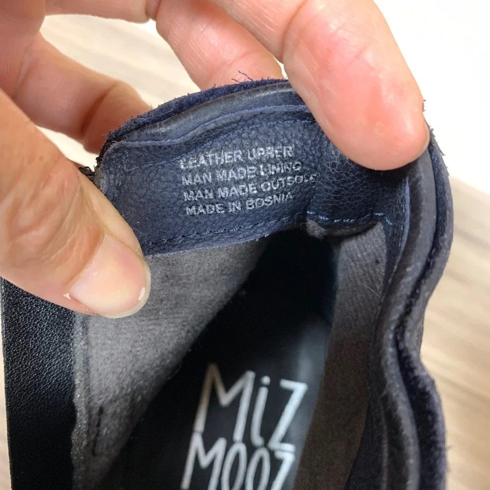 Miz Mooz Ankle Boots Womens‎ 41 Navy Blue Leather Studded Buckle Moto Booties